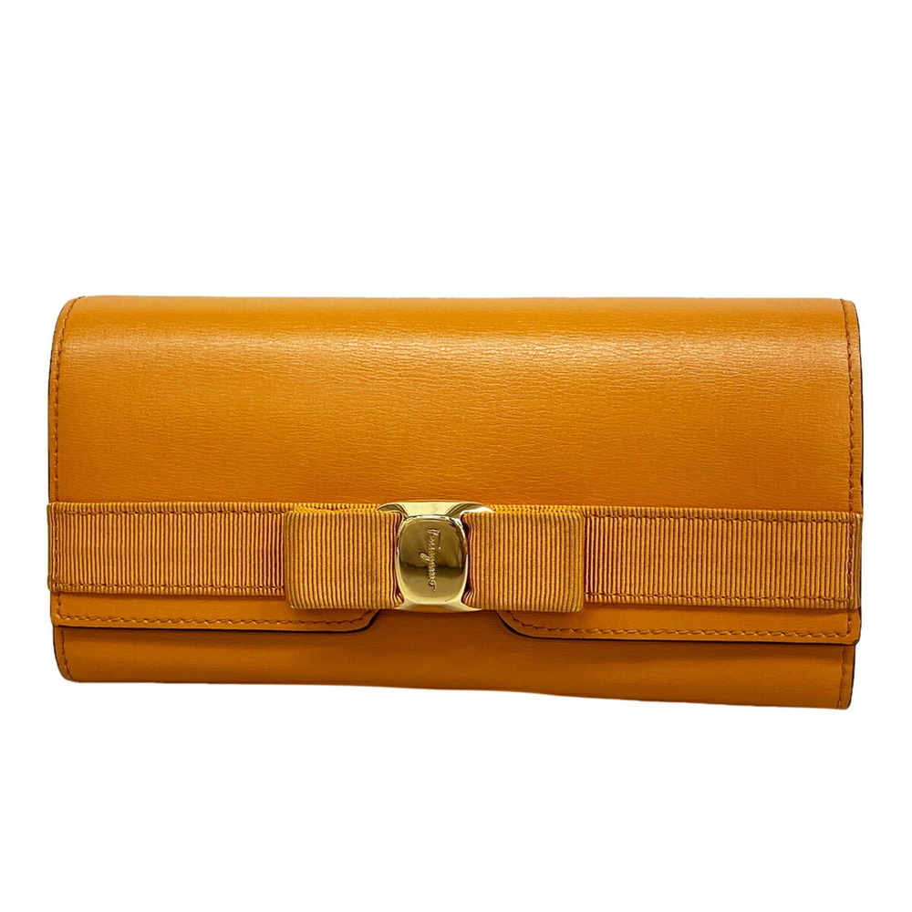 Salvatore Ferragamo Vara Leather Long Wallet, Orange, Women's
